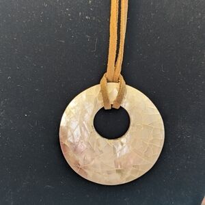 🐚 Circle Rawhide Cord Necklace 14" Beach Summer Island Resort Vacation Mother